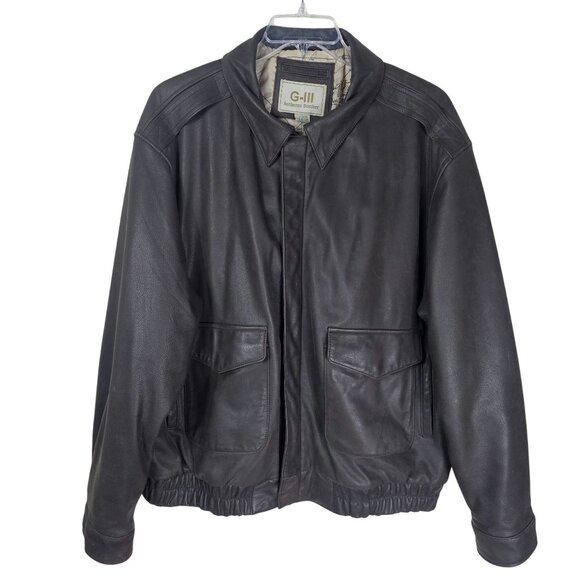 G-III Leather Bomber Jacket XXL Brown Full Zip Map Lining Aviator Pilot MA34112 - Picture 1 of 16